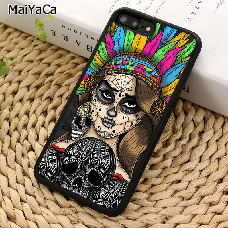 MaiYaCa Aztec mayan tribal feather sugar skulll tattoo Phone Case For iPhone X XR XS 11 12 13 Pro MAX 6 7 8 Plus Samsung S9 S10 | Мобильные