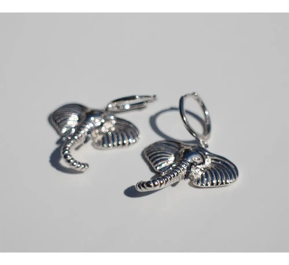 Серьги из стерлингового серебра 925 пробы, модные, милые, Преувеличенные, с слоном, короткие серьги-капли, кольцо для ушей, индивидуальный тренд, женские серьги jewe