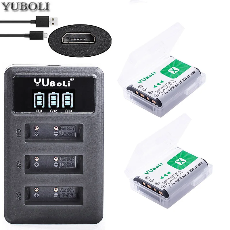 Акумуляторная батарея NPBX1 NP-BX1 NP BX1 NP BX1 Батарея пакеты для sony комплектующие фотоаппарата sony DSC RX1 RX100 AS100V M3 M2 HX300 HX400 HX50 HX60 GWP88 AS30V HDR-AS300 - Цвет: charger and 2battery