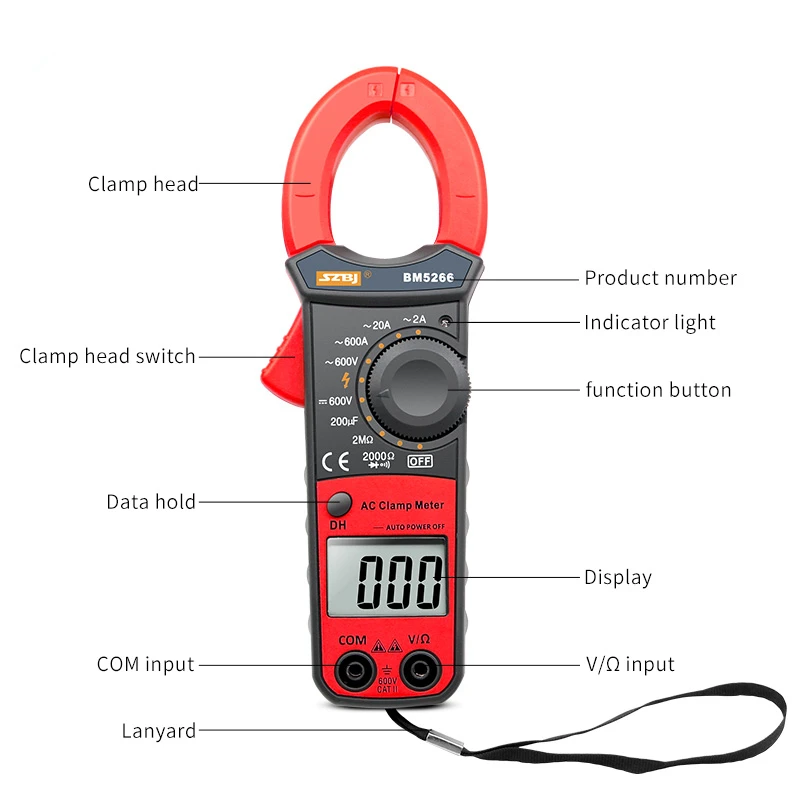 SZBJ BM5266 цифровой клещи Цифровой мультиметр 1999 отсчетов AC/DC Вольт Ампер Ом Емкость фазы диод меггер Амперметр Датчик