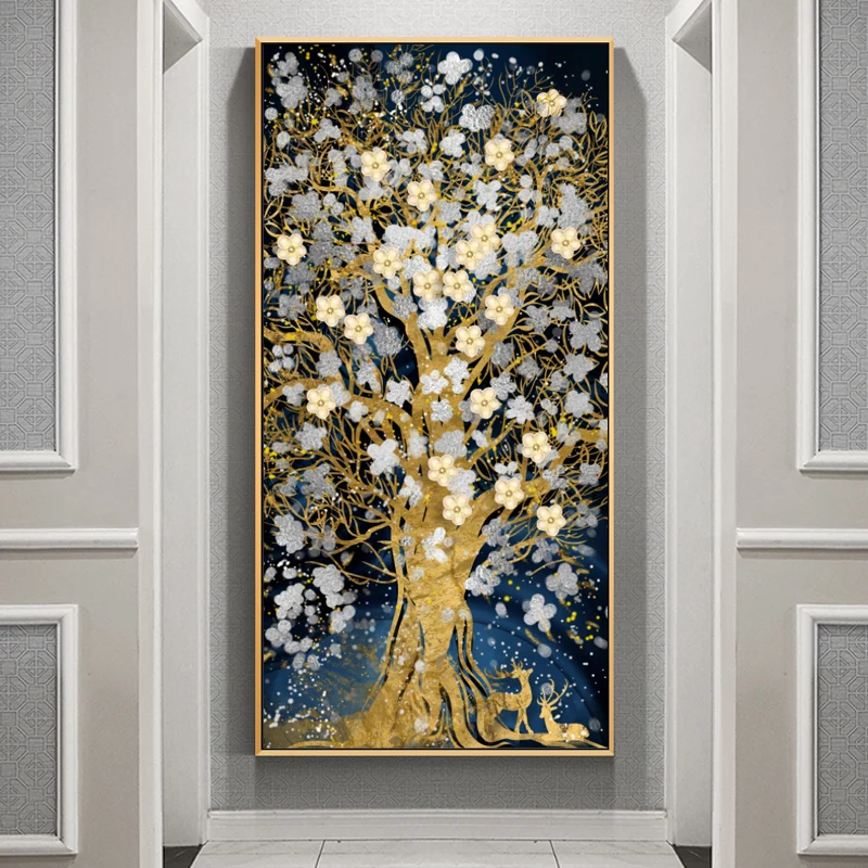 Luxury White Abstract Flower Tree Wall Mural Wallpaper Picture Poster Home Decor 