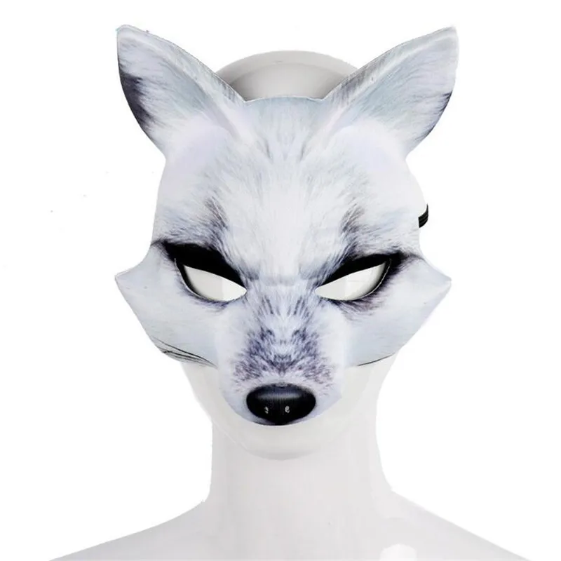 Fox White Маска животного для хеллоуина Тигр Волк кролик лиса косплей аксессуары реквизит костюм для вечеринки мяч панда дракон свинья ведьма Половина лица маска - Цвет: Fox White