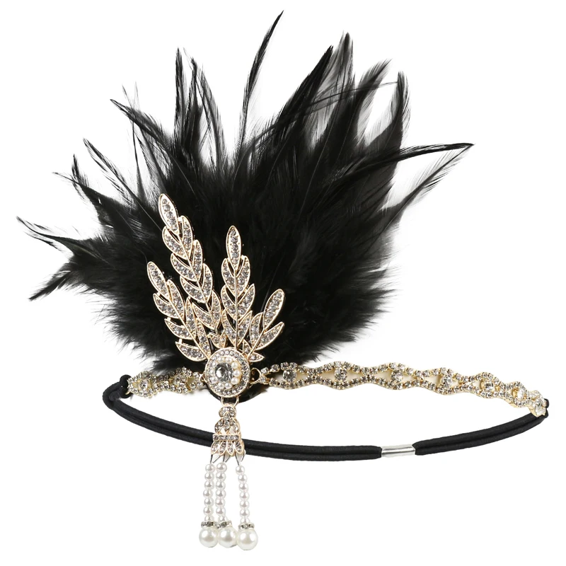 1920s Flapper Headband Feather Headpiece Roaring 20s Great Gatsby