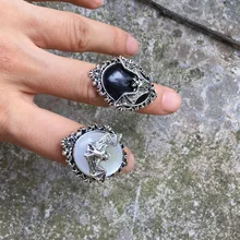 Готика, вампир кольцо «летучая мышь», Кристальное кольцо, готическое кольцо ведьмы, викторианские языческие украшения, подарок для любителей летучей мыши, регулируемая, летучая мышь прямоугольная основа для кольца