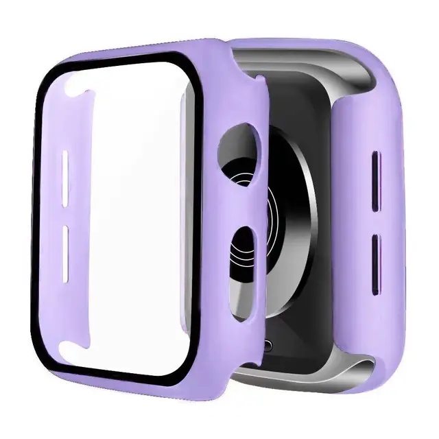 Glass + Cover For Apple Watch case 6/SE/5/4/3/2/1 iWatch 42mm 38mm bumper Tempered Glass for apple watch 44mm 40mm 42mm 38mm Light purple