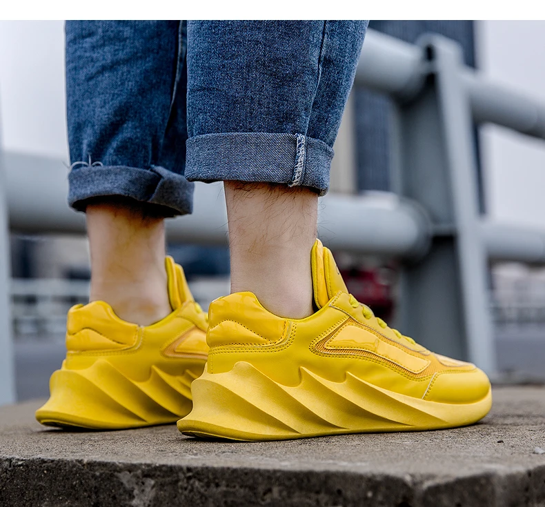 BomKinta Orange Yellow Color Stylish Men Vulcanized Shoes Blade Sole Sneakers Men Leather Upper Male Trainers High Quality