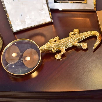 

Luxury Golden Crocodile Gecko Lizard Window Home Decoration Metal Crafts Magnifier Personality Creative Decoration Accessories