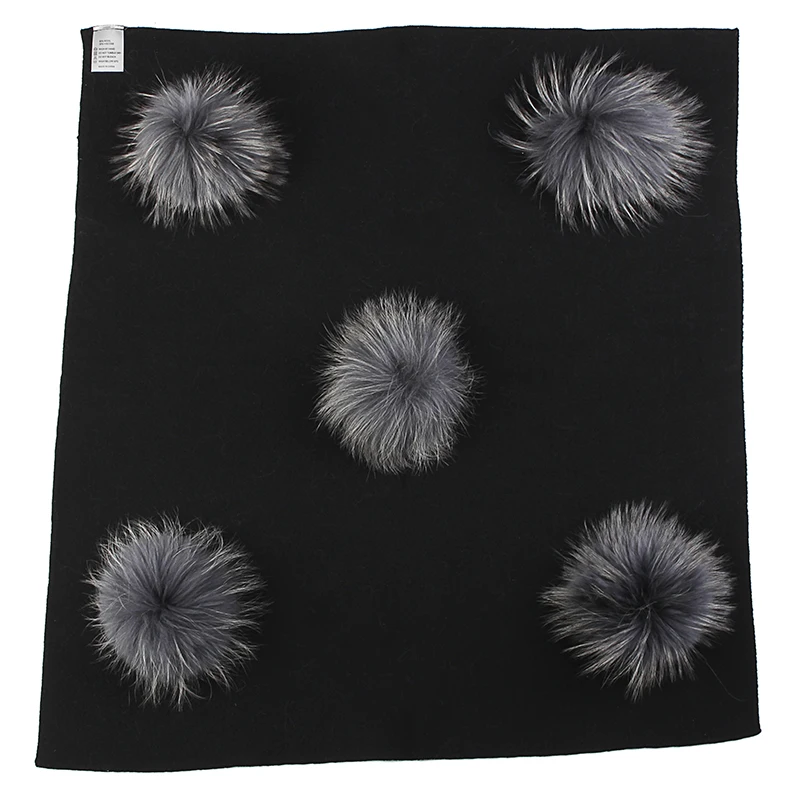 black dark gray Geebro, теплое шерстяное Пеленальное Одеяло для новорожденных с помпоном из натурального меха енота 15 см, детское спальное одеяло для путешествий, постельные принадлежности - Цвет: black dark gray