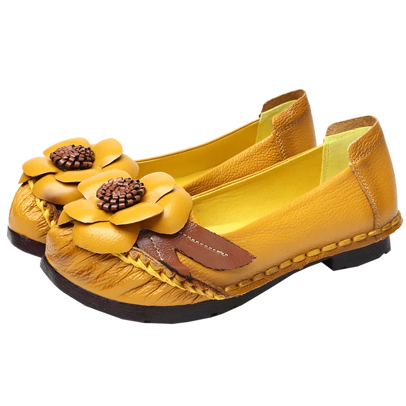 Женские винтажные туфли ручной работы на плоской подошве повседневные из