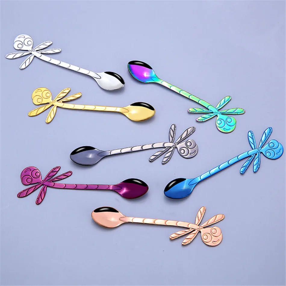 Stainless Steel with Long Handle Ice Spoon Coffee Spoon Tea Stainless Flower Spoon Coffee Tea Spork Flatware Dessert Salad Tool