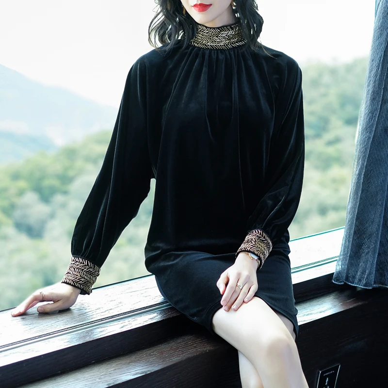 

Turtle Collar Velvet Long Sleeve Dress Bat Long Sleeve Gold Velvet Dress Filled Vogue Mini Dresses Women Pin Up Wrapped Dresses