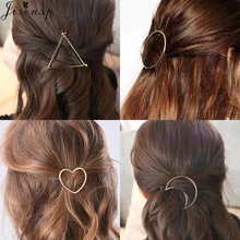 Jisensp прекрасный сплав минималистичный зажим для волос для женщин полый геометрический треугольник круглая луна форма шпильки конский хвост держатель зажим