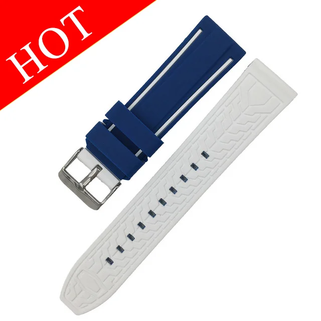 Soft Silicone Sport Watchband 20mm 22mm 24mm 26mm Rubber Diving Waterproof Men Replacement Bracelet Band Strap Watch Accessories Blue-White 13