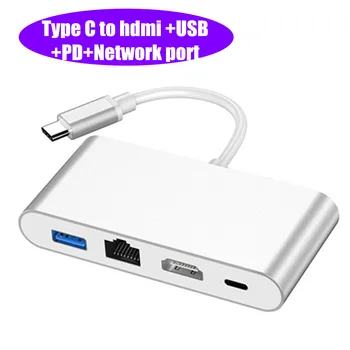

4 in 1 Usb C to HDMI Type C to Hdmi USB3.0 Converter Adapter Type C to HDMI/USB 3.0/Type-C/1000Mpbs Network port For Macbook