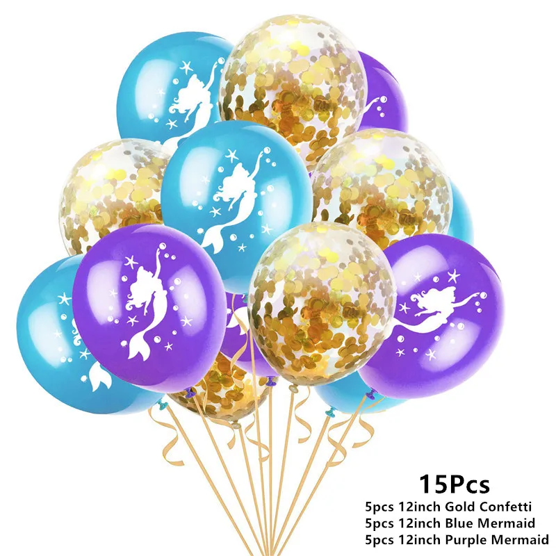 15pcs-C-Gold-Mermaid Вечерние принадлежности Русалочки, декоративный баннер с воздушным шаром, сувениры для вечеринки ко дню рождения, детские украшения для вечеринок на день рождения - Цвет: 15pcs-C-Gold-Mermaid