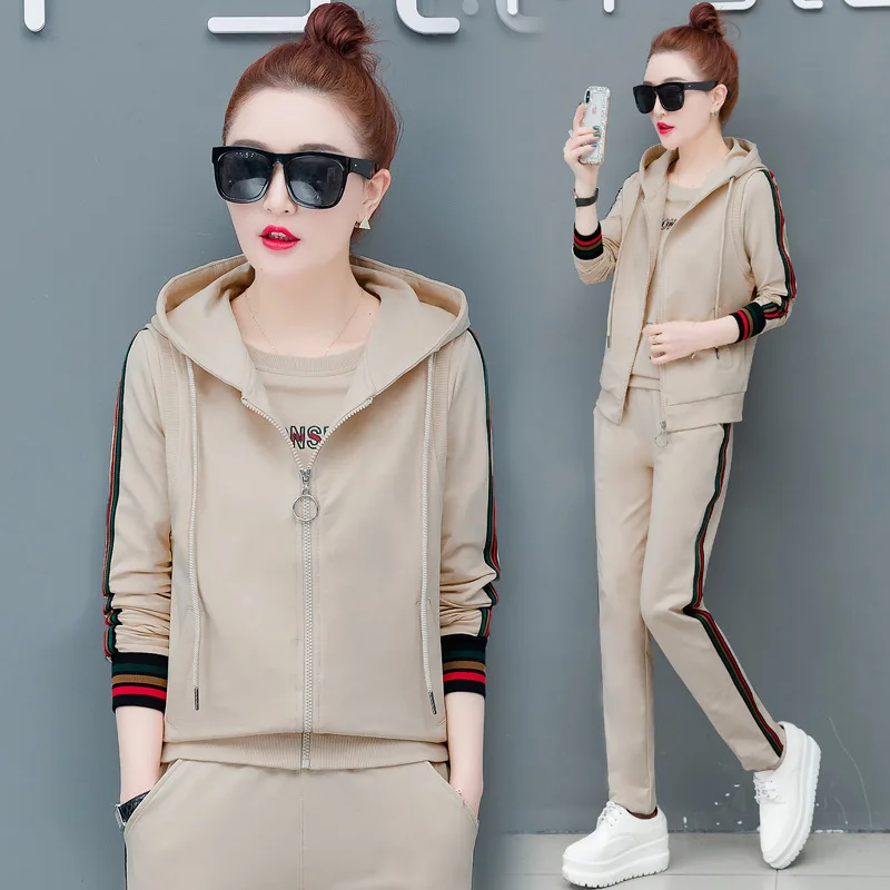 

Sports Set WOMEN'S Dress Spring And Autumn 2019 New Style Spring Fashion Casual Three-piece Set Loose-Fit Jogging Suits Hoodie