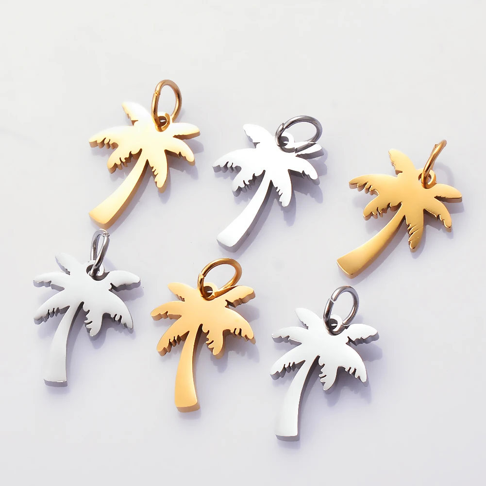 5 stücke Whole Edelstahl Anhänger Palm Baum Charm Anhänger für Schmuck Machen Coconut Baum Anhänger Gold/Silve Schmuck