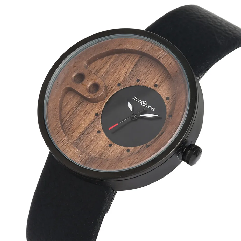 

Creative Wooden Dial Design Quartz Men's Watches Genuine Leather Wristwatch Steel Watch Case Male Clock Gifts