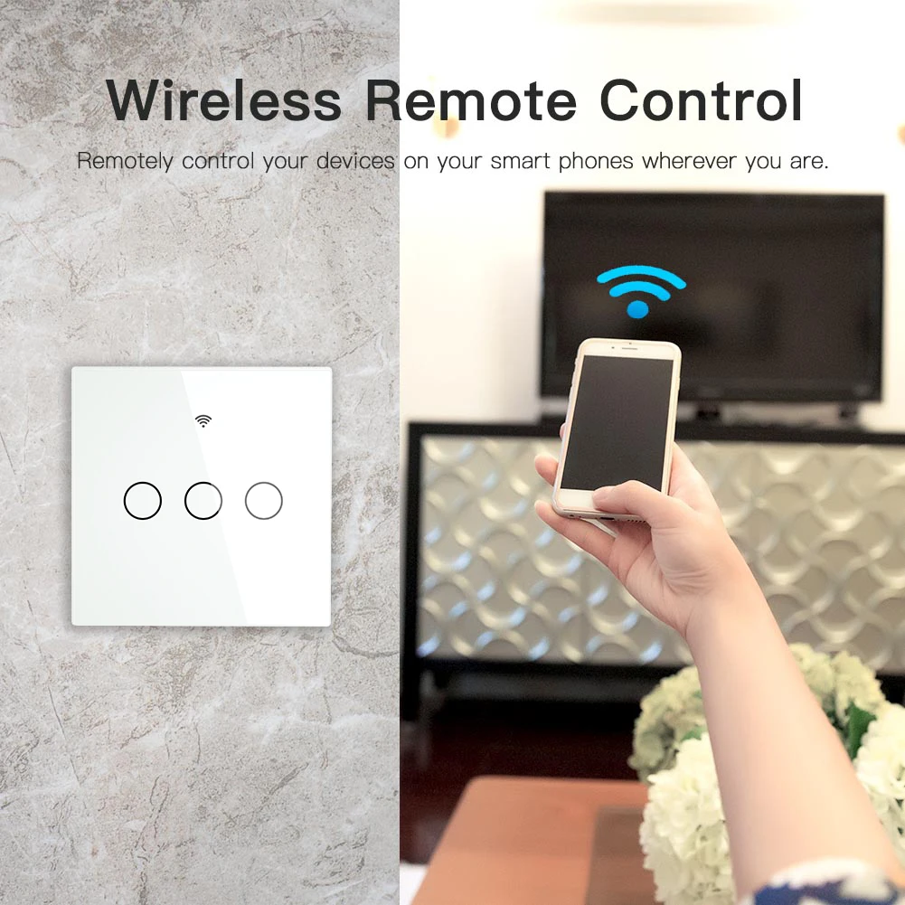 Умный настенный выключатель RF433 Wi Fi без нейтрального провода с пультом