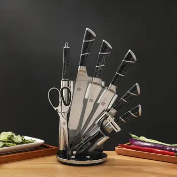 

Shipping Now 8 in 1 Kitchen Knives Chefs Knife Bread Utility Paring Cleaver Knifes Set Stainless Steel Blade Sharpener Peeler