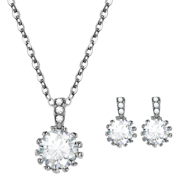 Gold Silve Color Pendants & Necklace Drop Earrings Natural Stone Cubic Zirconia Crystal Wedding Bridal Jewelry Sets