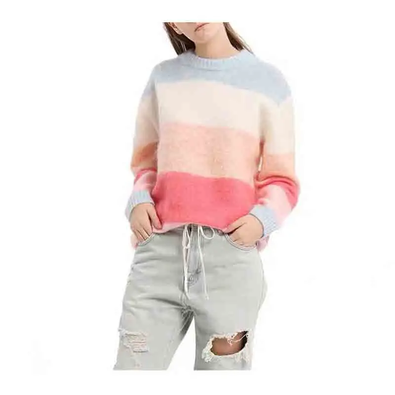 

Women Sweater Autumn and Winter Round Collar Color Mohair Blend Pullover