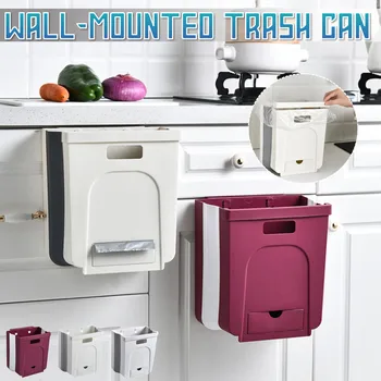 

27x25x8cm Wall Mounted Folding Waste Bin Kitchen Cabinet Door Hanging Trash Bin Garbage Car Trash Can Foldable Cleaning Supplies