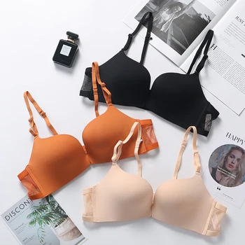 

Sexy Women Fashion Skin Orange Wireless Padded Cross Back Female Sexy One-Piece Bras Bralette Underwear A B Front Closure