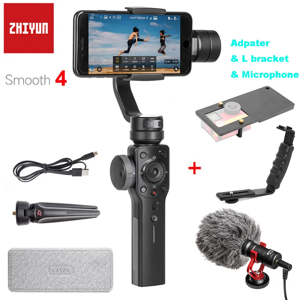 Zhiyun Smooth 4 3-осевой портативный смартфон сотовый телефон видеокамеры Стабилизатор для iPhone XS XR X 8 плюс 8 7P 7 6S samsung S9 S8 S7 и экшн Камера - Цвет: 4 Black L Mic Adapte