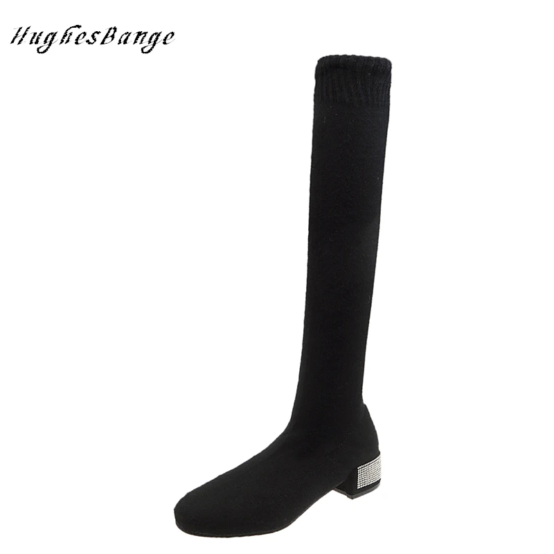 

fashion boots women winter high over the knee 2019 autumn models Stretch socks Comfortable wild Rhinestone thick heel were thin