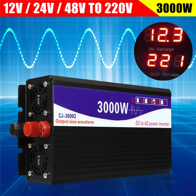 

Black Inverter 3000W Pure Sine Wave Inverter LED Digital Display 12V/24V to 220V 50HZ Transformer Power Inverter Supply