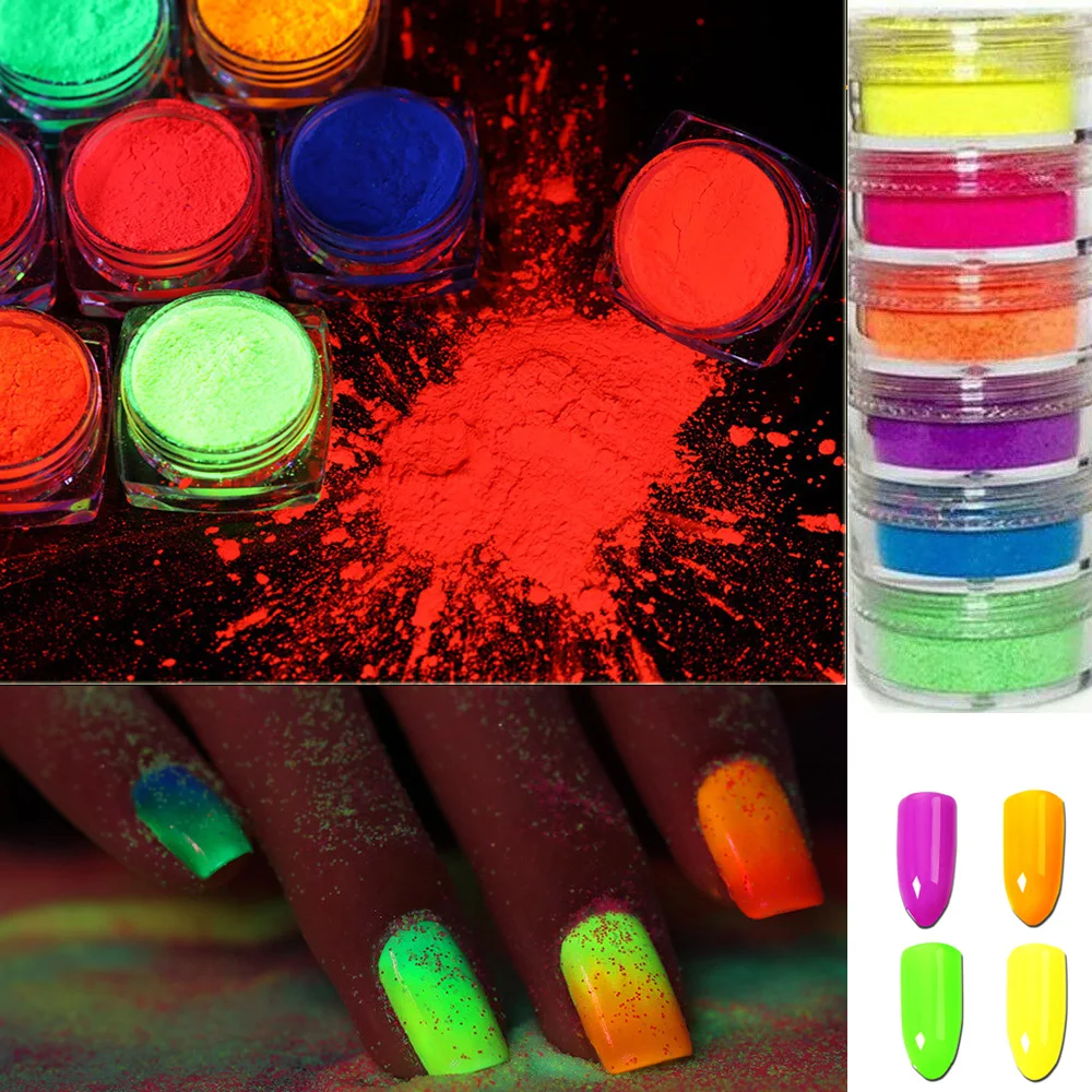 6 Colors DIY Holographic UV Gel Fluorescent Toner Box Set Painted Laser Phototherapy Nail Luminous Pigment Glitter | Красота и