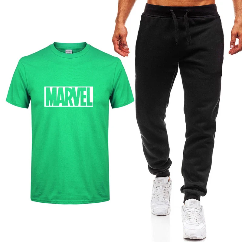 Новая модная летняя футболка с принтом Marvel мужская повседневная хлопковая футболка с короткими рукавами в стиле хип-хоп высокого качества+ штаны, костюм, одежда - Цвет: 07