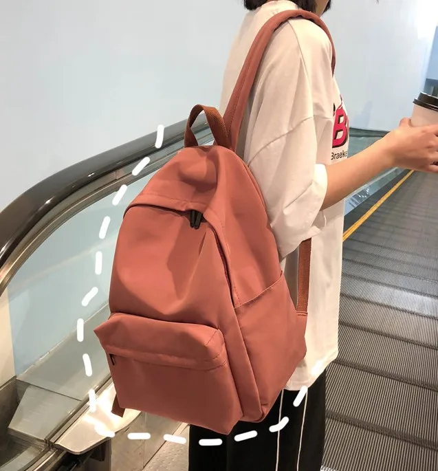 

Backpack Women Simple Japanese Vintage Girl Campus Solid Color Waterproof High School College Student Schoolbag Preppy Bookbag