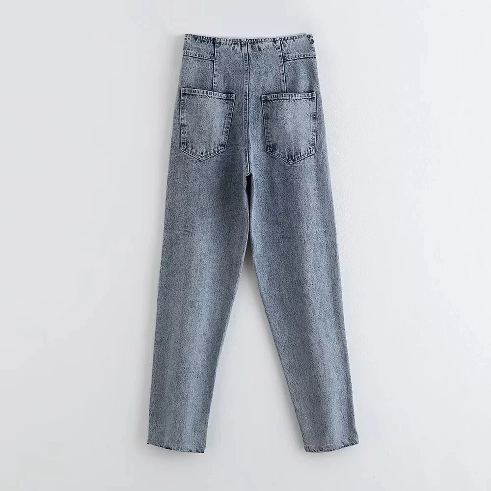 Увядшие английские высокие уличные плиссированные винтажные джинсы для мам женские джинсы с высокой талией свободные джинсы для женщин в стиле бойфренд