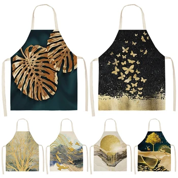 

Golden Deer Butterfly Kitchen Aprons For Women Cotton Linen Bibs Household Cleaning Pinafore Home Cooking Apron 53*65cm WQL0190