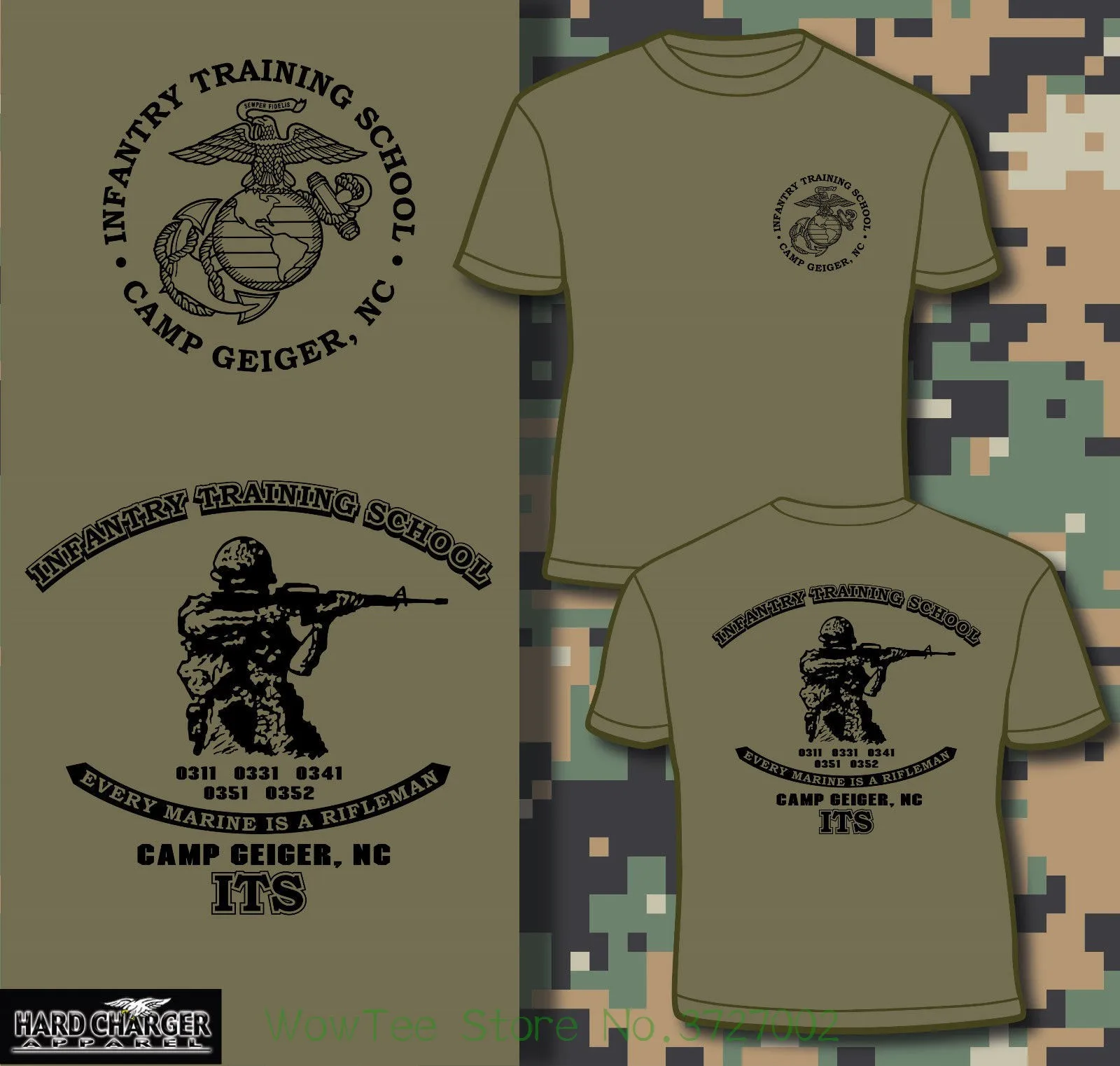 Морской корпус армейский тренировочный школьный лагерь Гейгер Nc его Usmc Футболка