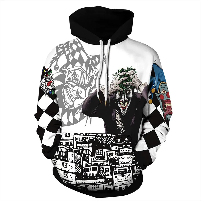 Красный хаха Джокер 3D по всей поверхности печатных Crewneck толстовки уличная унисекс косплей отдых пара Толстовка размера плюс