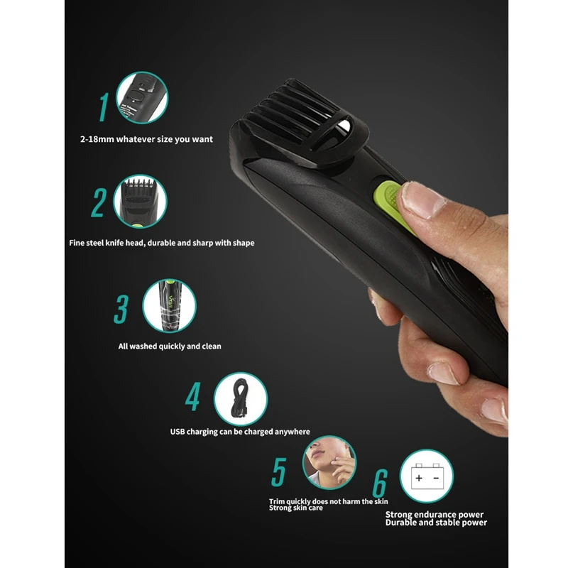  VGR V-019 Multi-Function Hair Clipper Waterproof USB Rechargeable Shaving Trimmer Razor Knife Hair 