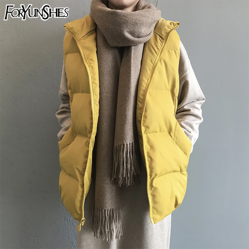 

FORYUNSHES Women Winter Cotton Vest Stand Collar Femme Warm Thick Loose Casual Sleeveless Orange Waistcoat 2020 Korean Style