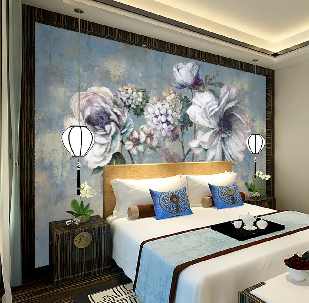 Custom Black and white peony flower mural wallpaper wall papers home decor photo wall covering tropical background Wall stickers