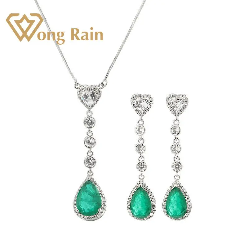 Wong Rain серьги/ожерелье из серебра 925 пробы с искусственным изумрудом/Муассанит