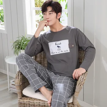 

Autumn Winter Knitted Men's Pyjamas Cotton Cartoon Cartoon Pajamas Set Male Sleepwear Pyjamas Nightsuits Pijama XXL Homewear
