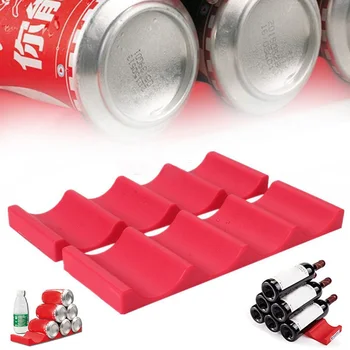 

Wine Bottle Organizer Holder Silicone Stacker Cans Fridge Mats Beverages Racks refrigerator save space Kitchen Storage Shelf