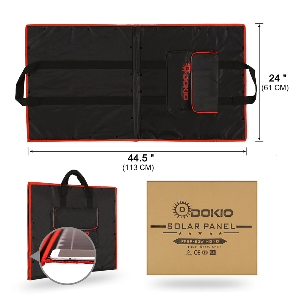 Dokio 18V 80W Flexible Foldble Mono Solar Panel Outdoor Portable Solar Panel For Travel&Boat&RV High Quality Solar Panel China