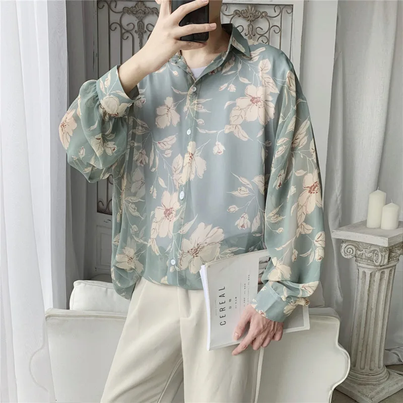 Autumn New Flower Shirt Men Fashion Printed Casual Shirt Men Wild Hawaiian Shirt Man Streetwear Loose Long-sleeved Shirts Male