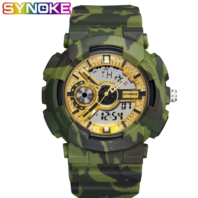 

SYNOKE Men Digital Watches Outdoor Sports Multi Function Luminous Waterproof Dual Display Military Alarm Wrist Watches for Men