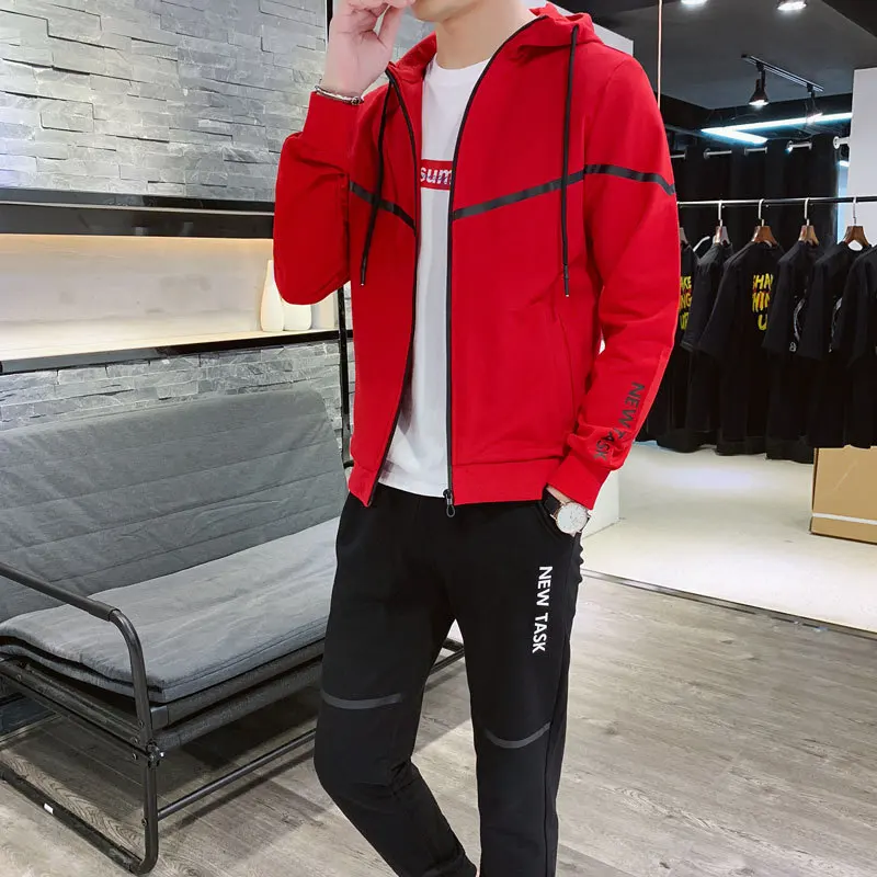 

2019 New Style MEN'S Casual Suit Two-Piece Set MEN'S Coat Men's Hooded Brushed Sports Clothing Set Men's
