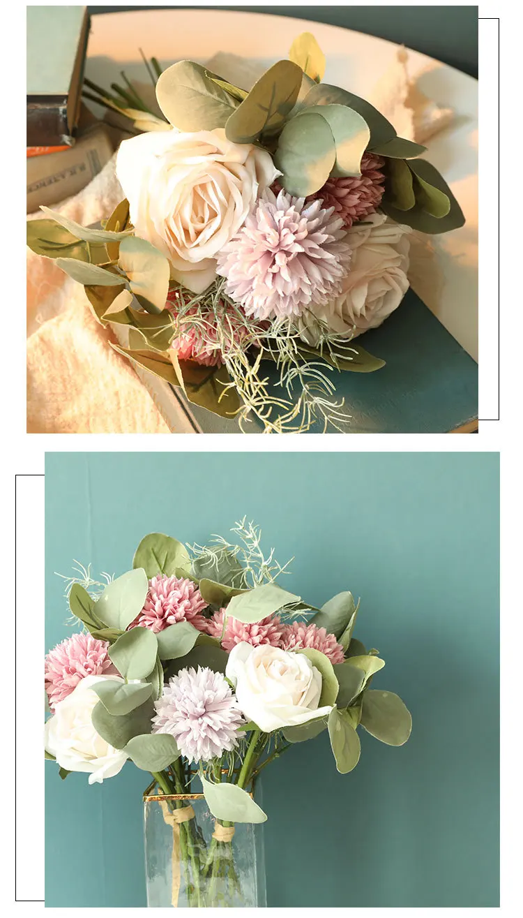 JAROWN Artificial Roses Bouquet Simulation Plants Fake Flowers Wedding Bridesmaids Holding Flowers Home Decorations (19)