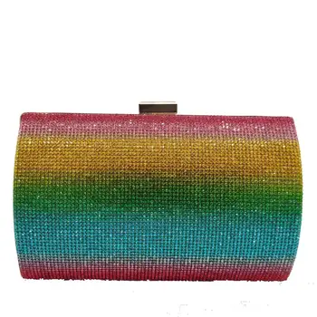 

Boutique De FGG Rhinestones Rainbow Clutch Women Luxury Crystal Evening Bags Clutches Designer Party Cocktail Purses and Handbag